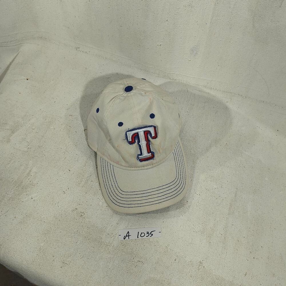 New Era Texas Rangers Cream Colored Cap with Red and Blue Texas Rangers Logo